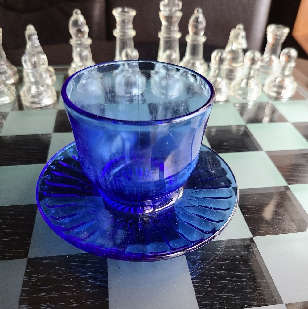 Beautiful Vintage Fenton Cobalt Blue Cup Attached Saucer MCM Kitchen Con…